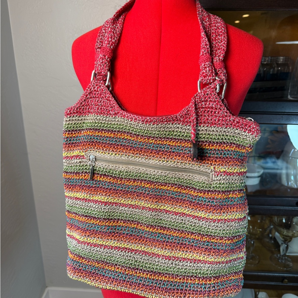 The Sak Multicolor Crochet Shoulder Bag Large Hobo Boho Striped Purse